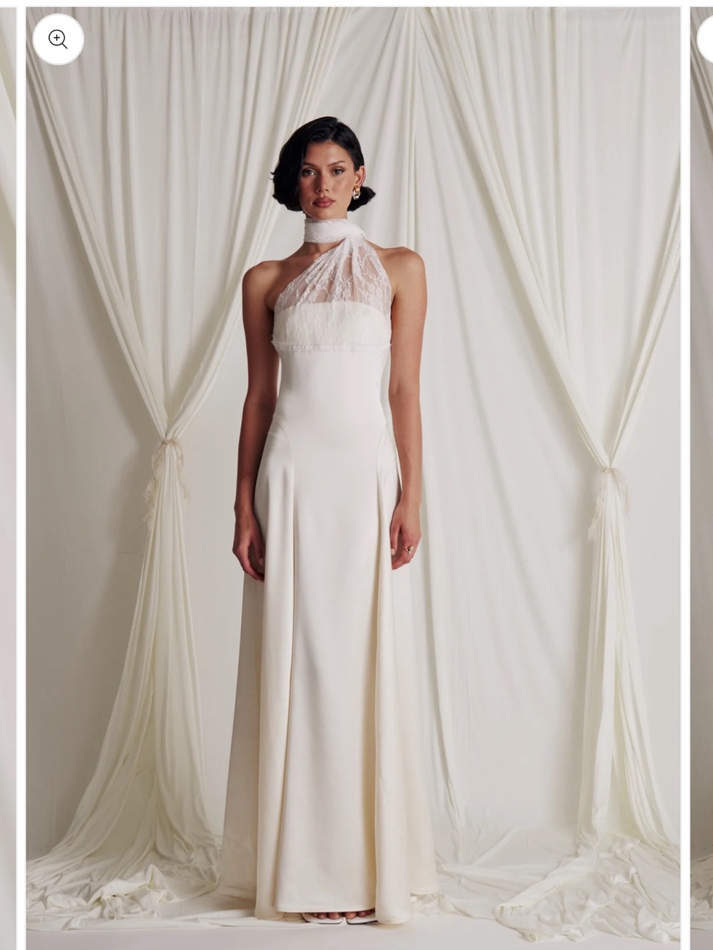 High-Neck Lace Bodice Wedding Gown in Ivory